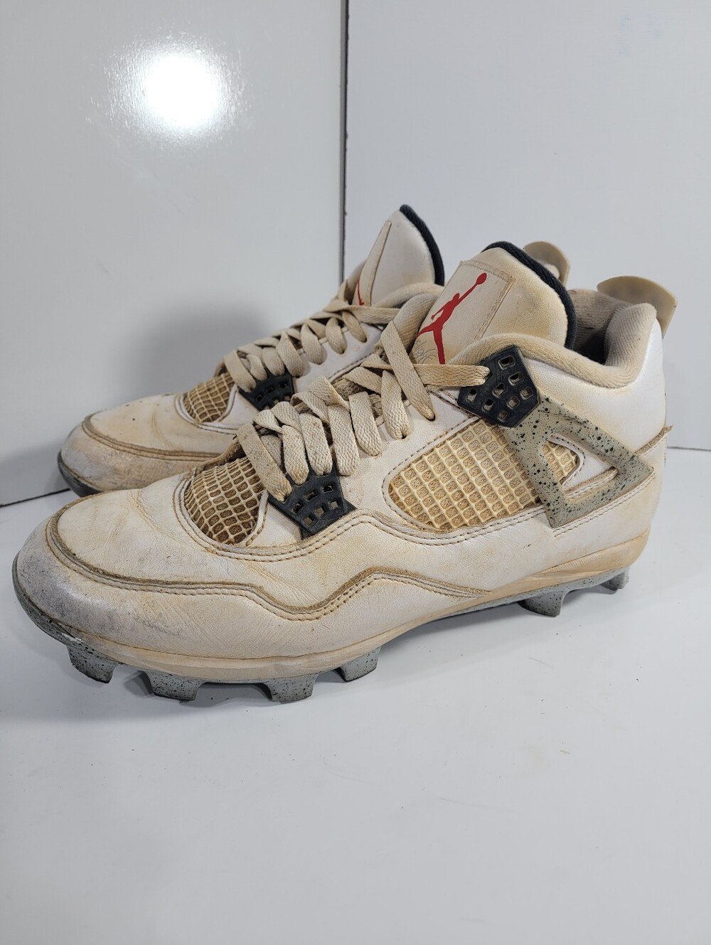 Nike Air Jordan 4 Retro TD White Cement Football Cleats HQ0207-106 Mens Size 9.5